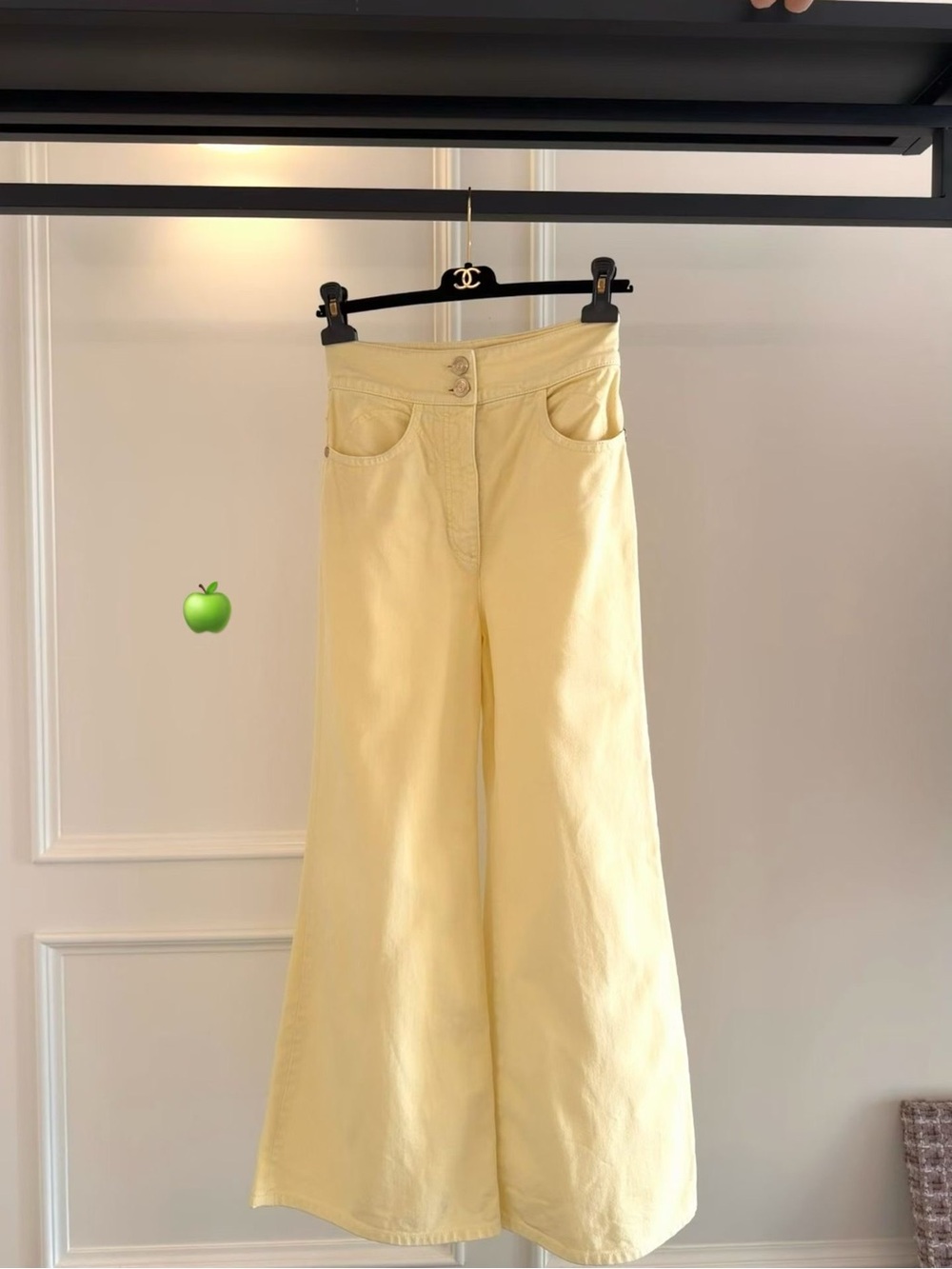 CHANEL Pale Yellow Wide-Leg High-Waist Pants